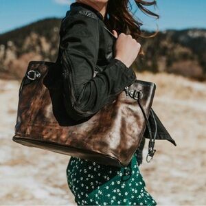 Freebird by Steven Black Brown Mara Distressed Coastal Cowgirl Western Boho Tote